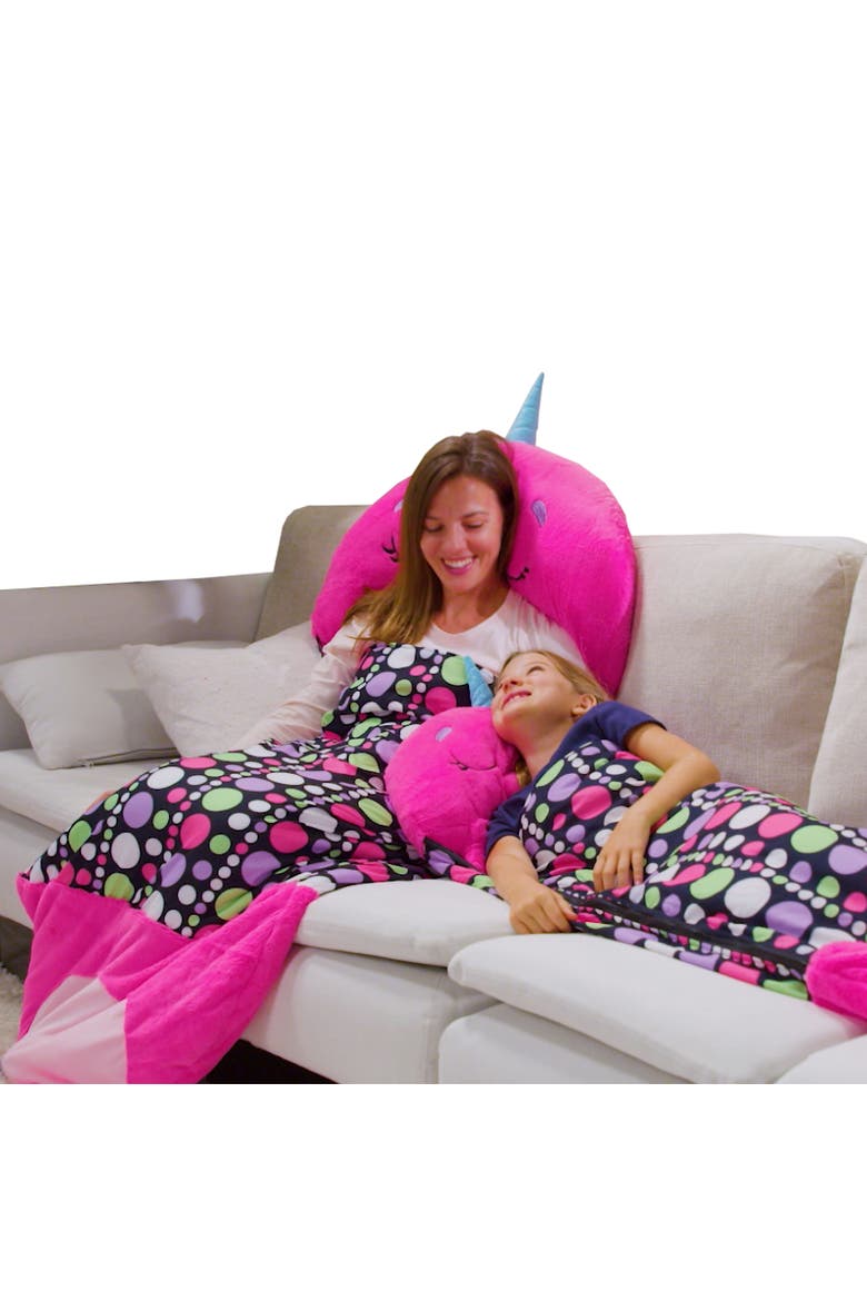 Pillow & Sleepy Sack, Large Neil The Pink Narwhal 7+, Alternate, color, Pink