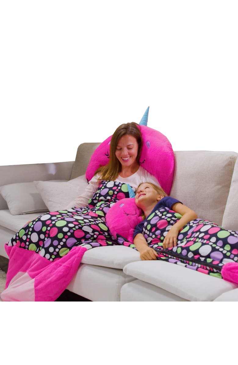 Happy Nappers Pillow & Sleepy Sack, Large Neil The Pink Narwhal 7+, Alternate, color, Pink