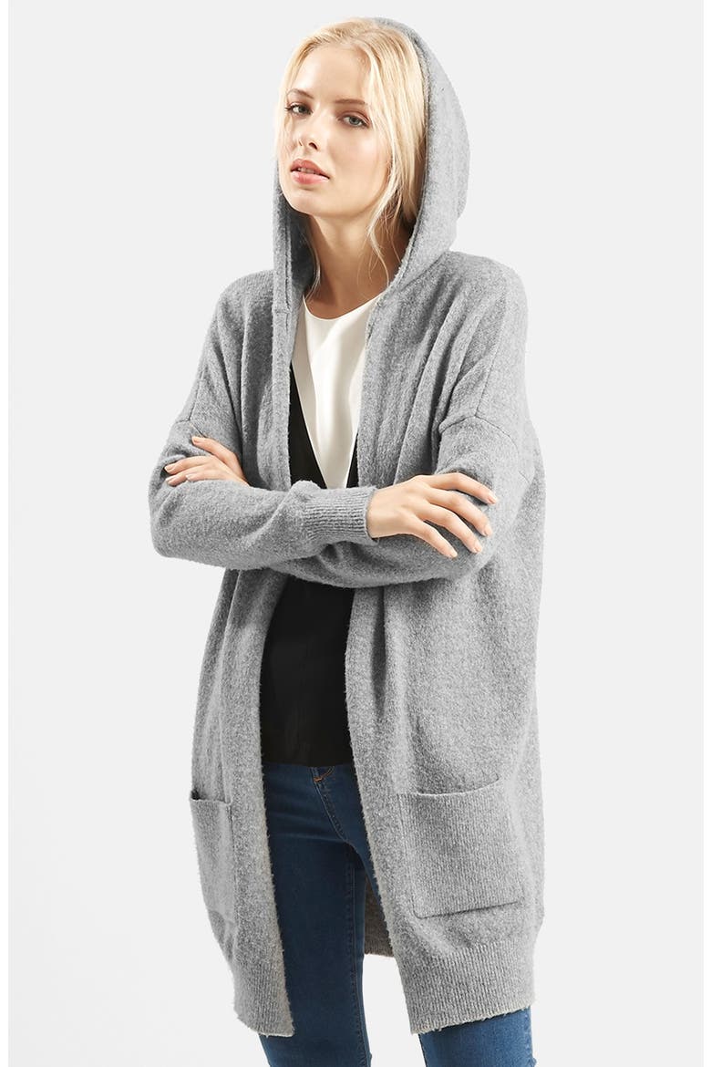 Open Front Hooded Cardigan, Main, color, GREY