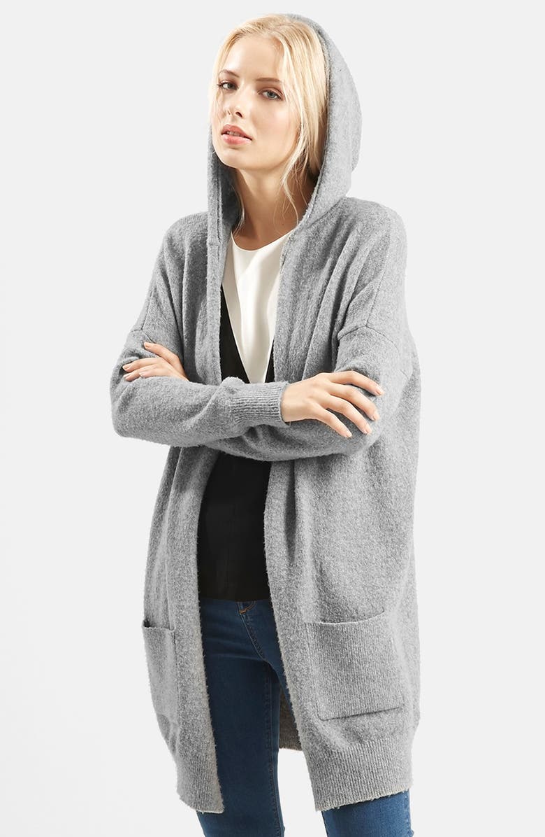 Topshop Open Front Hooded Cardigan, Main, color, 