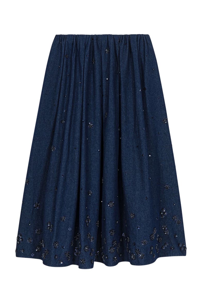Embroidered denim midi skirt, Alternate, color, Navy