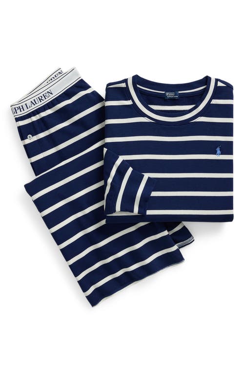 Shop Polo Ralph Lauren Sweatshirt & Wide Leg Pajamas In Sailing Stripe