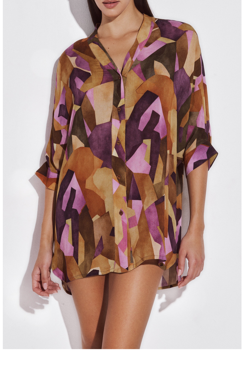 Aphrodite Cover-Up Shirt, Main, color, Geometric Purple