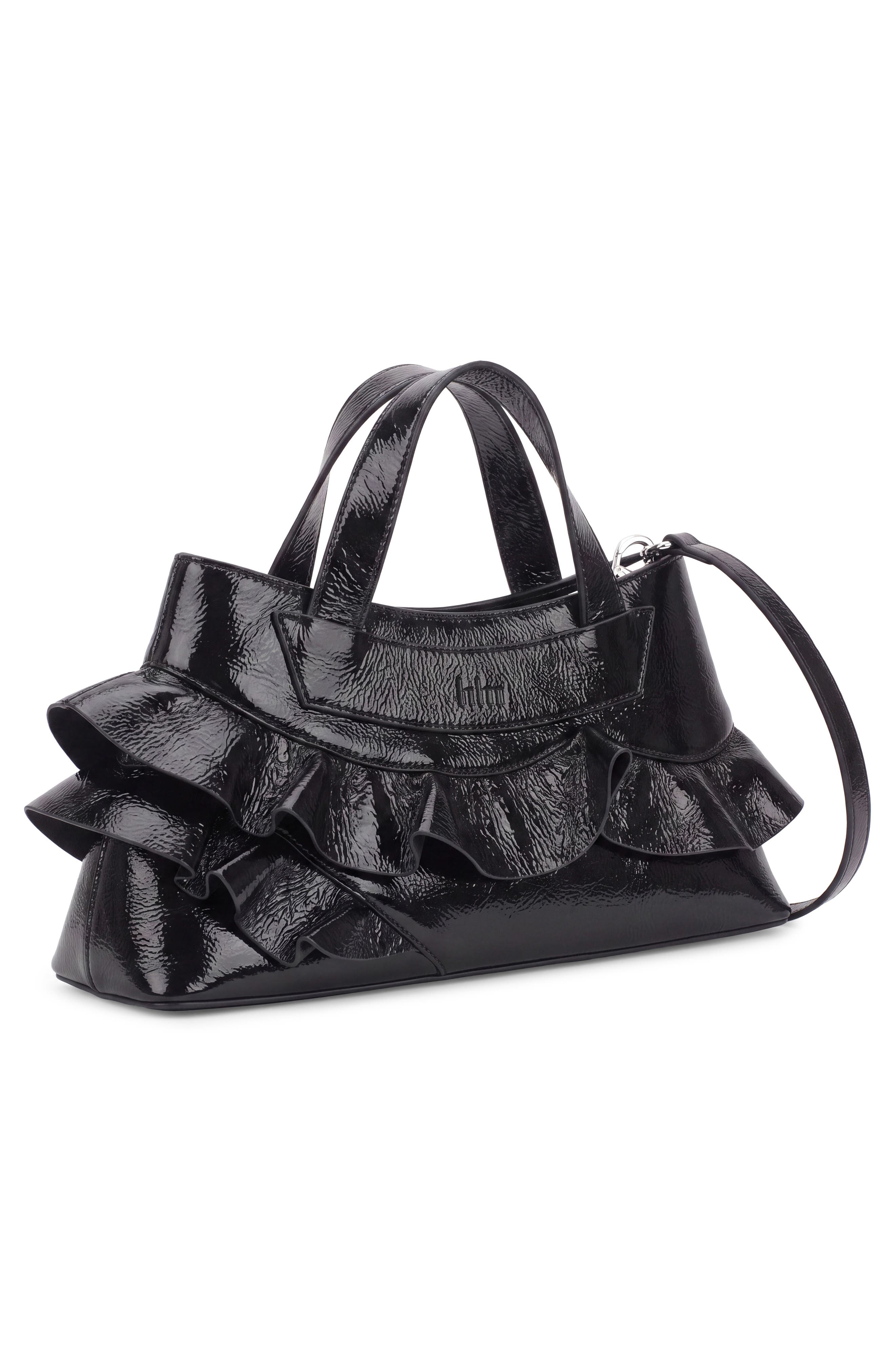 Franca Crinkled Leather Shoulder Bag, Alternate, color, BLACK