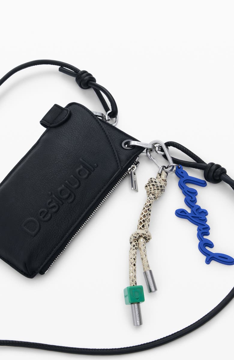 Desigual Faux Leather Crossbody Wallet, Alternate, color, Black