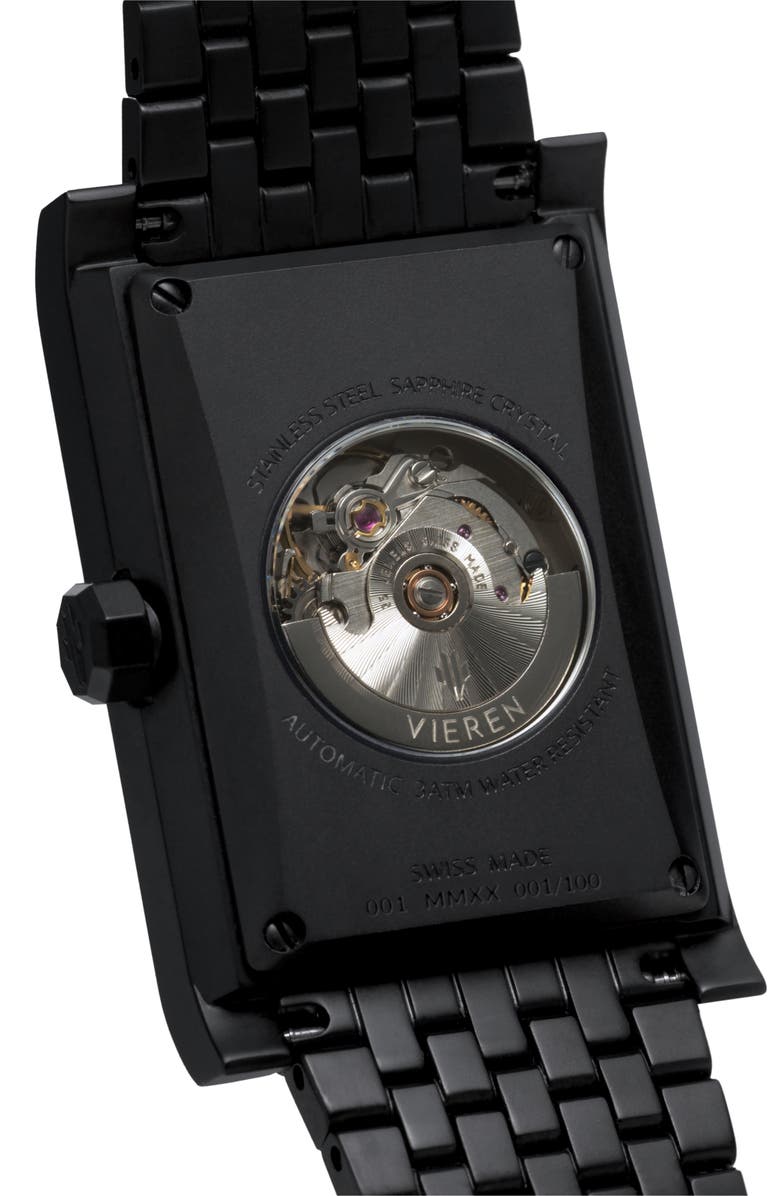 VIEREN Black Diamond Swiss Automatic Watch, Alternate, color, Black