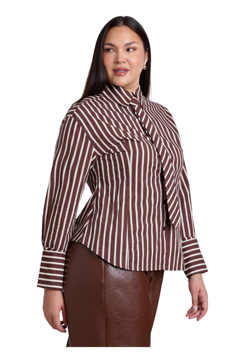 Striped Poplin Button Up Top With Tie, Main, color, CHOCOLATE STRIPE