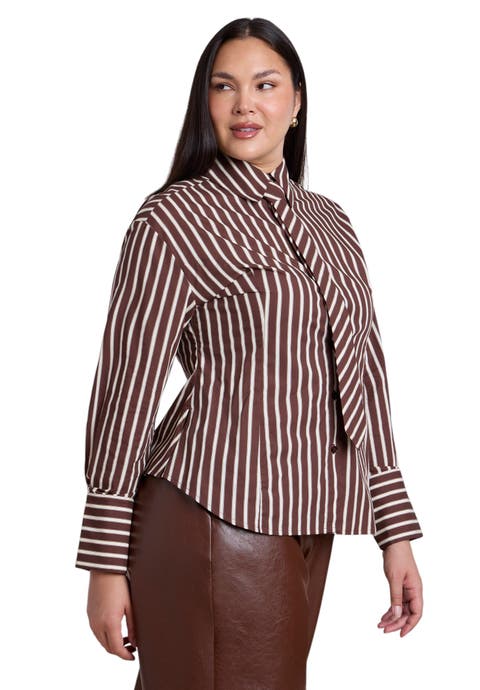 Striped Poplin Button Up Top With Tie