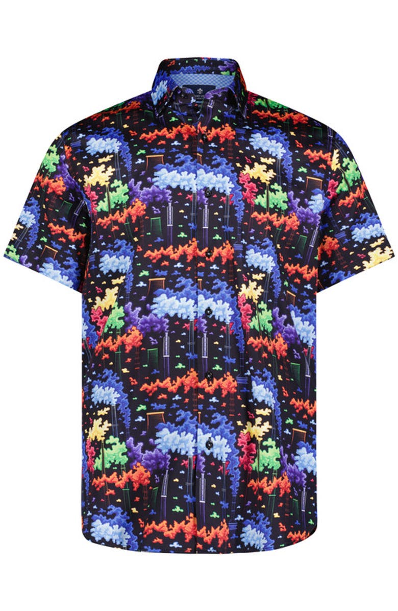 Luchiano Visconti Smoke Print Short Sleeve Shirt, Main, color, Multi