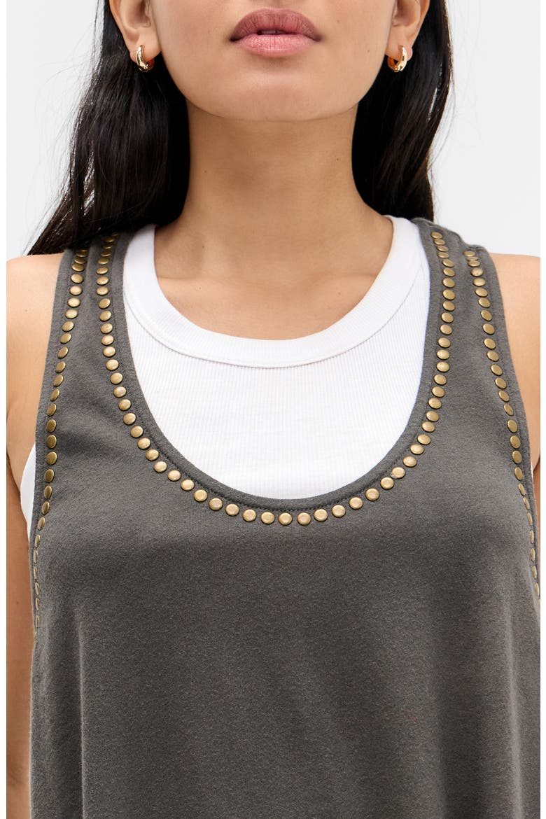 Studded Cotton Racerback Tank, Alternate, color, GREY