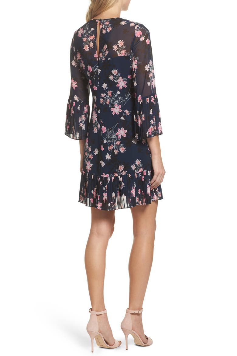 Floral Print Bell Sleeve Dress, Alternate, color, NAVY