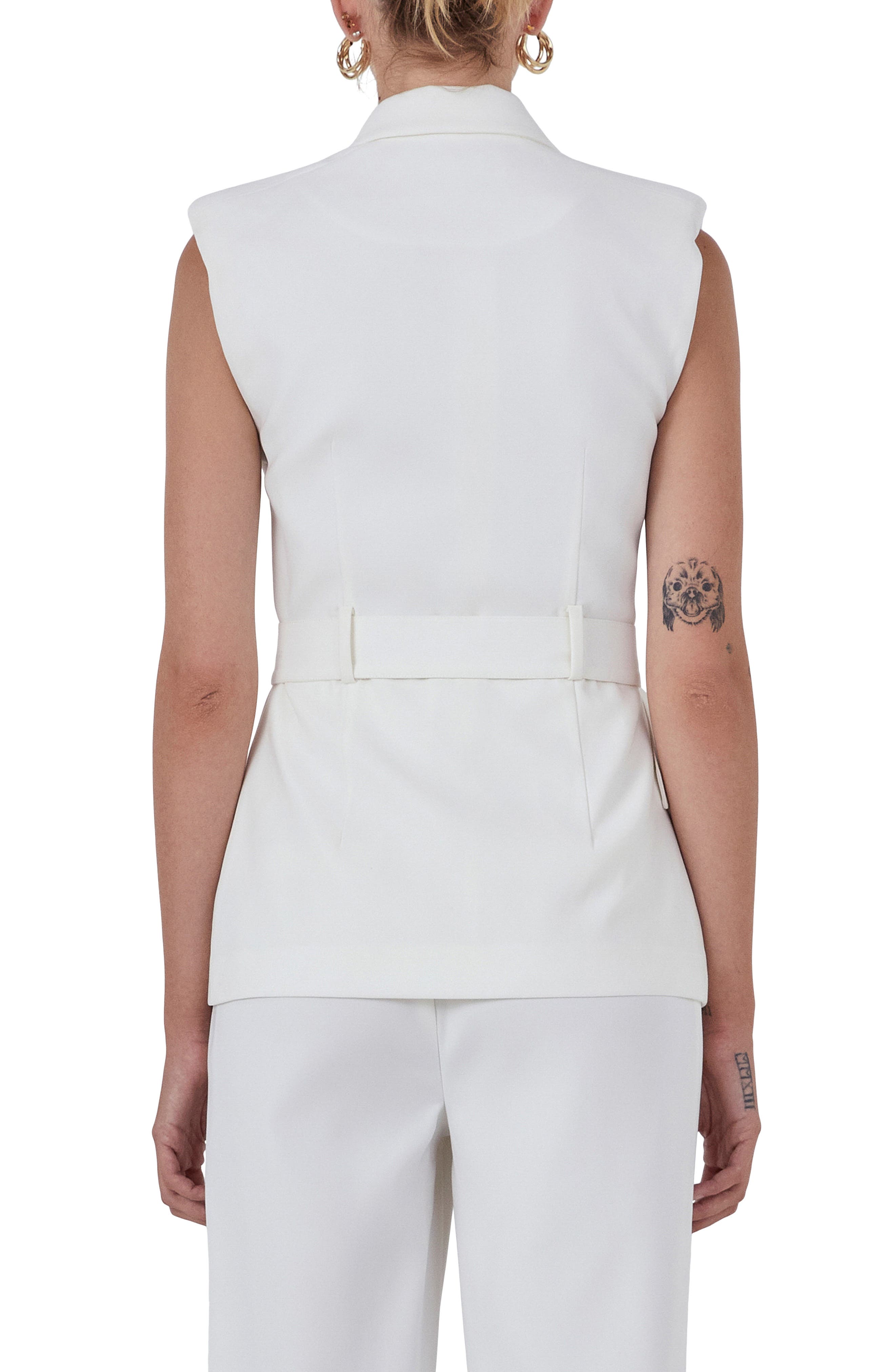 Shoulder Pad Belted Sleeveless Double Breasted Blazer - image 2