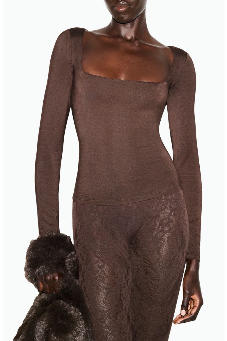 Smooth Layers Square Neck Long Sleeve Top, Main, color, ESPRESSO