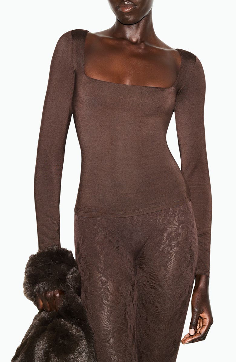 SKIMS Smooth Layers Square Neck Long Sleeve Top, Main, color, Espresso