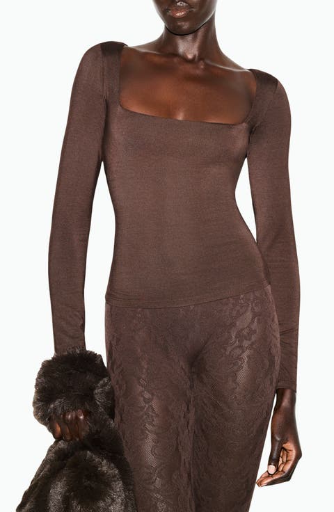 Smooth Layers Square Neck Long Sleeve Top (Regular & Plus)