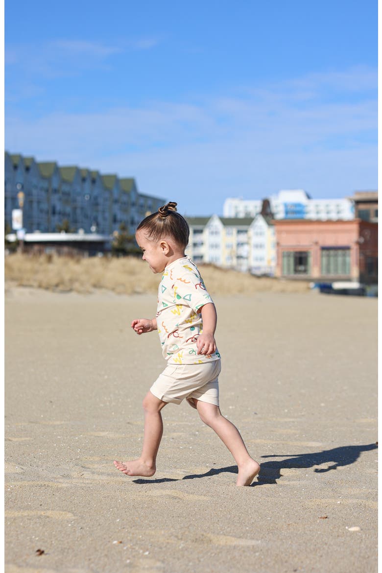 Kids' Doodle Print T-Shirt & Drawstring Shorts Set, Alternate, color, BEIGE MULTI