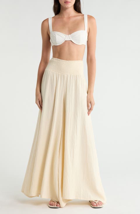 Smocked Waist Cover-Up Palazzo Pants