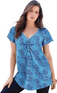 Roaman's Plus Size Cotton Ultimate Flutter Sleeve Sweetheart Tee