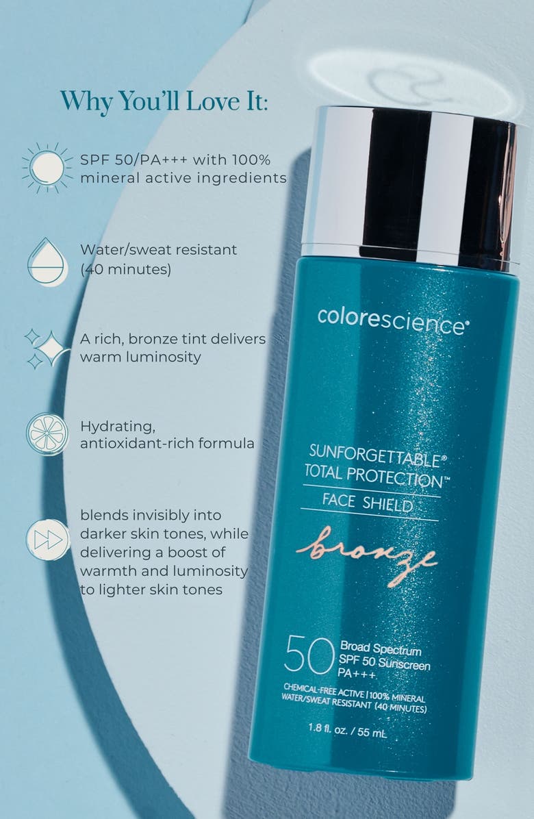 Colorescience <sup
®</sup
Sunforgettable<sup
®</sup
Total Protection Face Shield Bronze SPF 50 Sunscreen, Alternate, color,