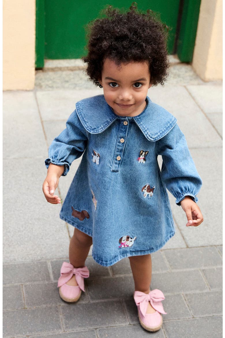 Kids' Dog Embroidered Denim Dress, Alternate, color, BLUE