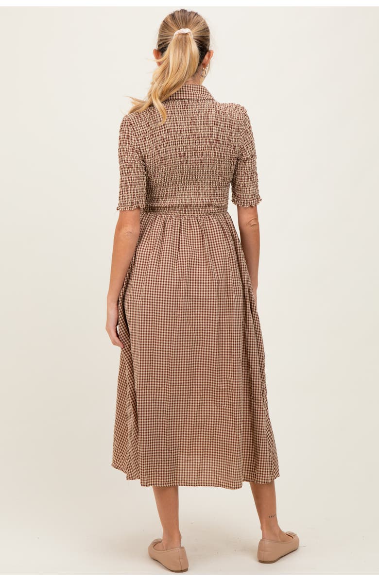 PinkBlush Gingham Smocked Button Down Midi Dress, Alternate, color,
