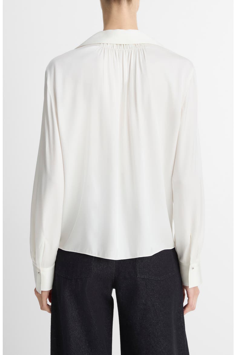 Placed Smocked Silk Blend Shirt, Alternate, color, OFF WHITE