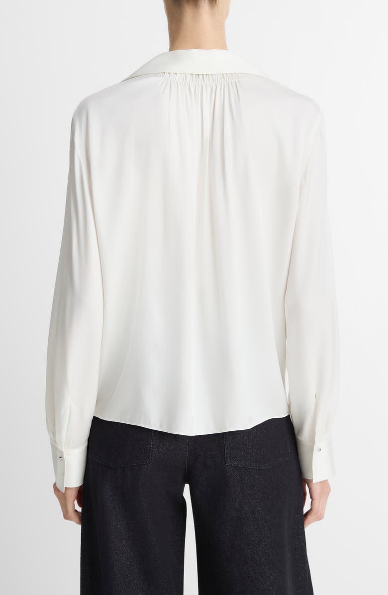 Vince Placed Smocked Silk Blend Shirt, Alternate, color, Off White