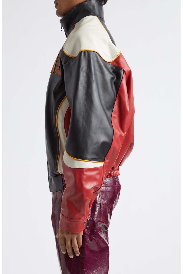 Bowl Game Oversize Colorblock Leather Jacket, Alternate, color, BLACK RED