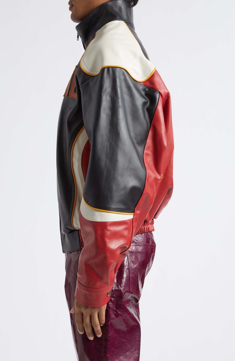 Martine Rose Bowl Game Oversize Colorblock Leather Jacket, Alternate, color, Black Red