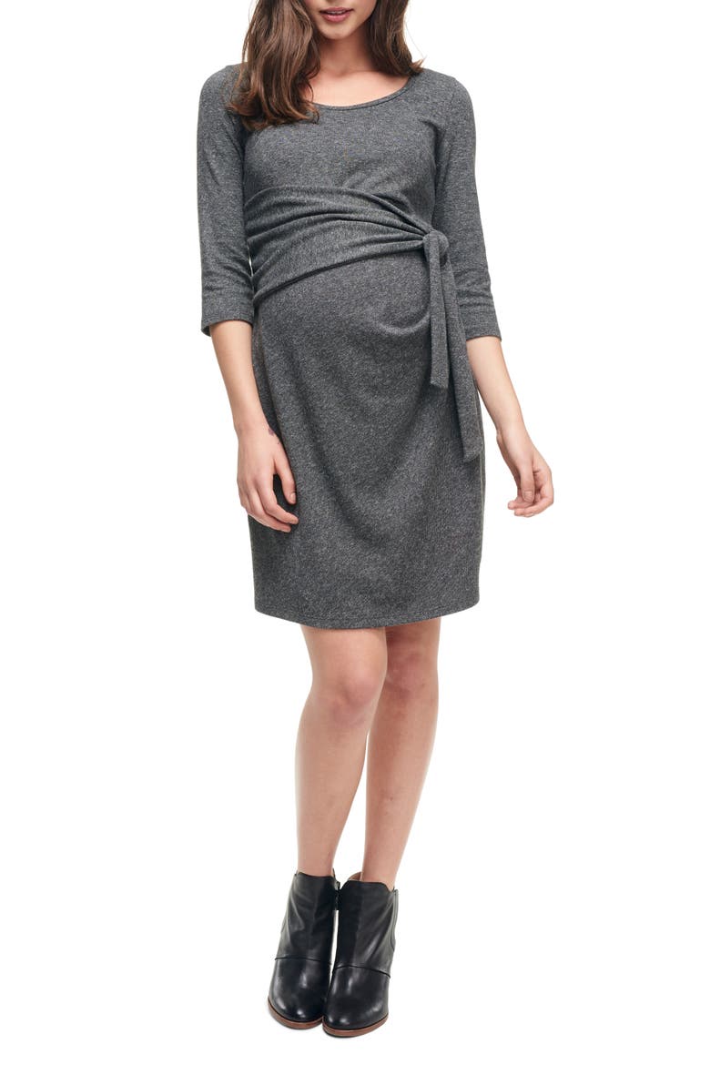 Faux Wrap Maternity Dress, Main, color, HEATHER CHARCOAL