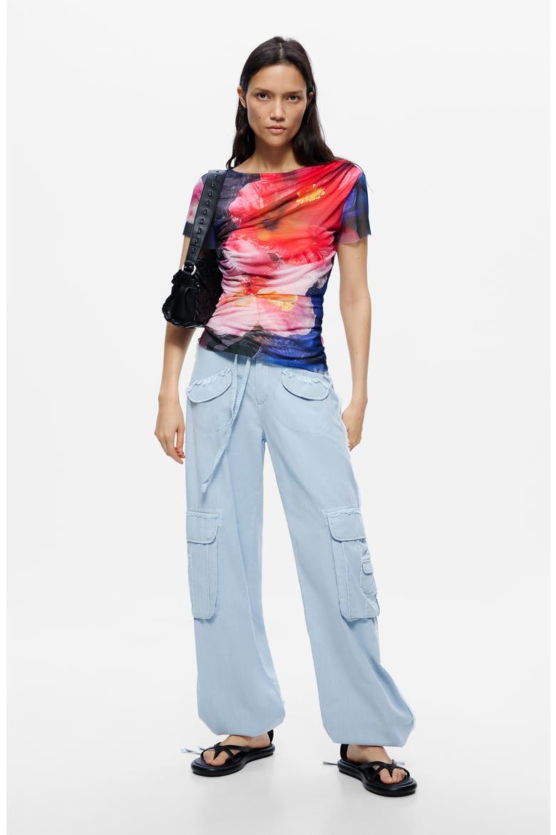 Floral Print Graphic T-Shirt, Alternate, color, MULTI ORANGE/BLUE