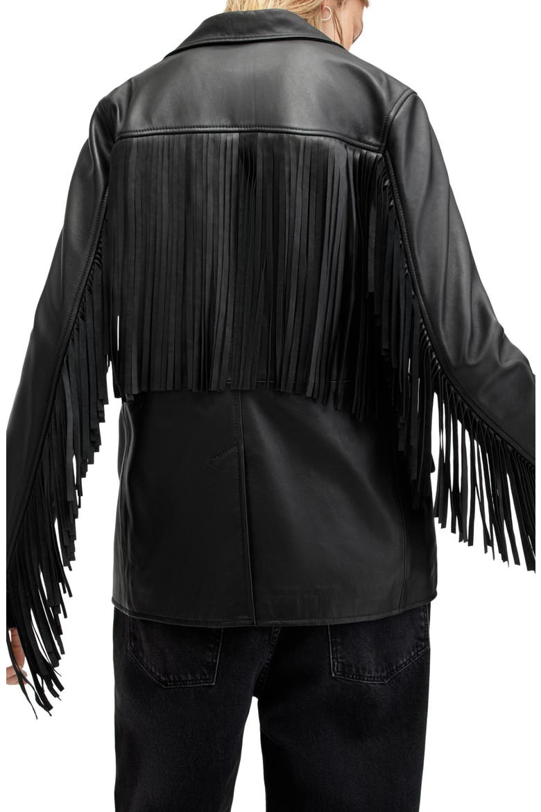 Corinna Fringe Leather Blazer, Alternate, color, BLACK
