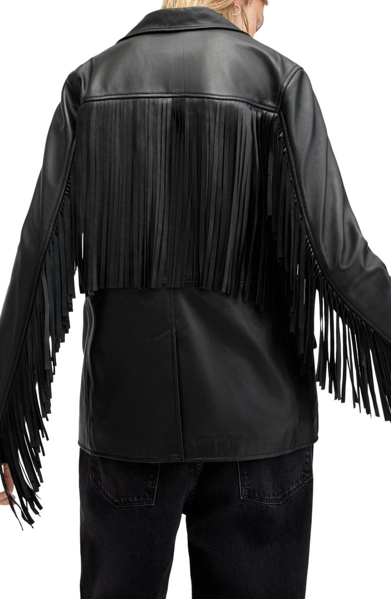 AllSaints Corinna Fringe Leather Blazer, Alternate, color,