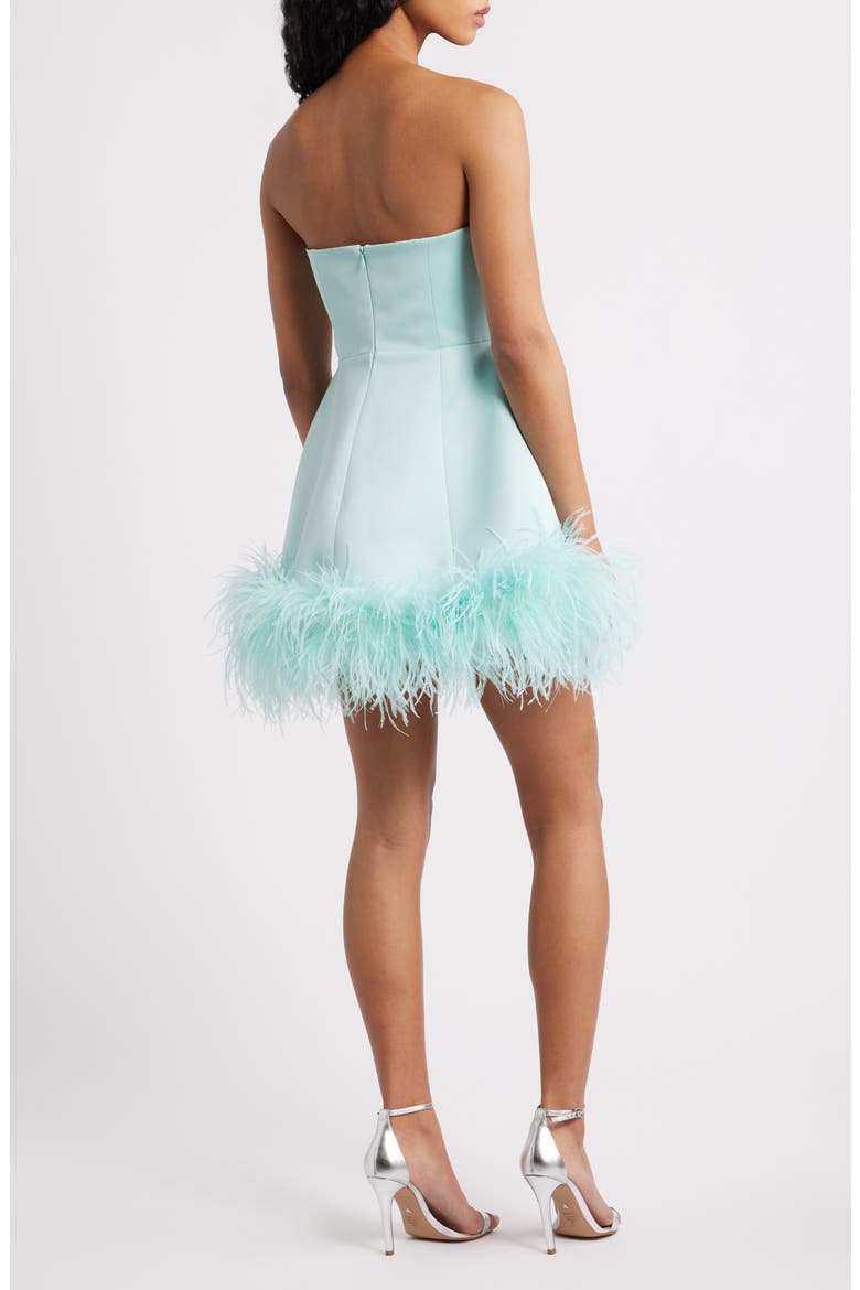 Ivy Feather Trim Strapless Cocktail Minidress, Alternate, color, MINT