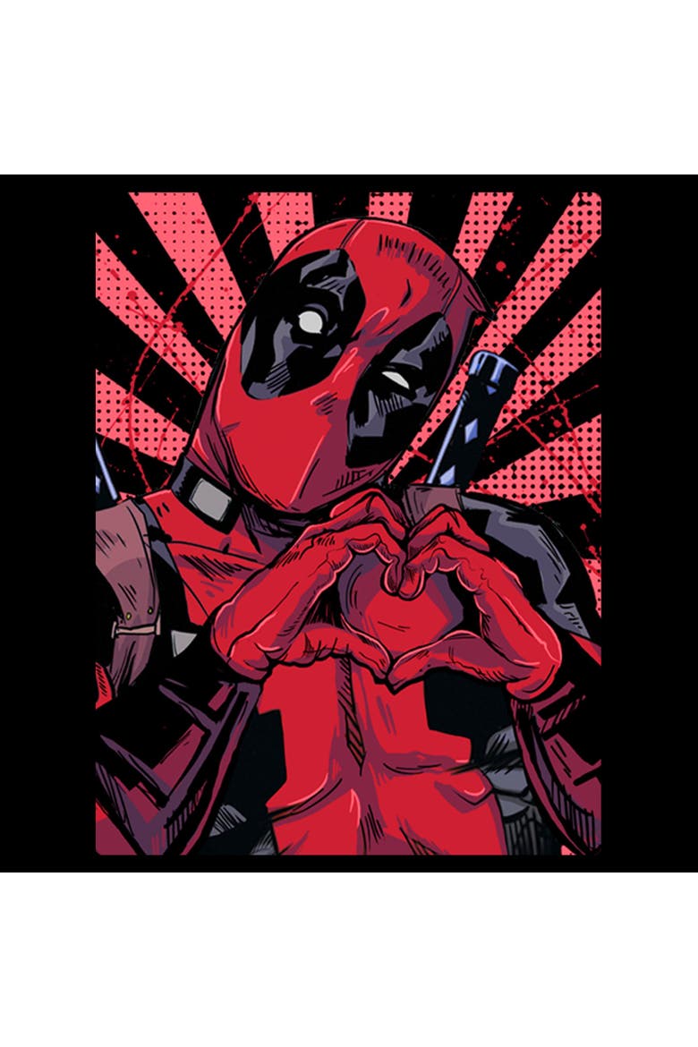 Men's Marvel Deadpool Hand Heart Poster  Graphic T-Shirt, Alternate, color, Black