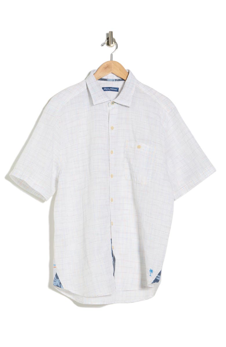 Tommy Bahama Sand Prism Linen Blend Check Short Sleeve Button-Up Shirt, Alternate, color, White