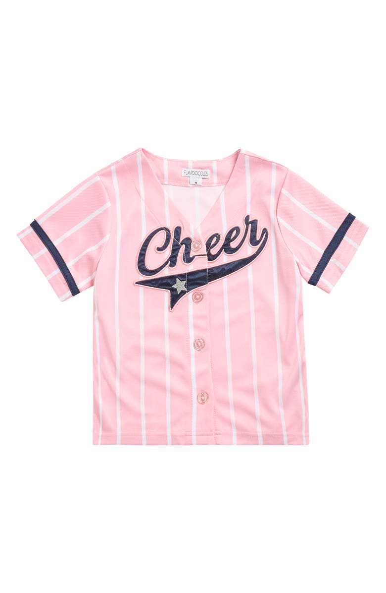 Flapdoodles Kids' Cheer Baseball Jersey, Main, color, Light Pink