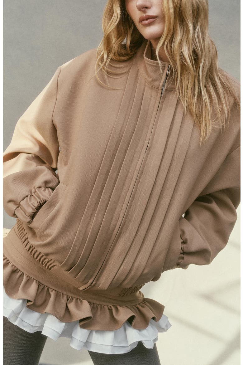 Dahlia Pintuck Bomber Jacket, Alternate, color, TAN