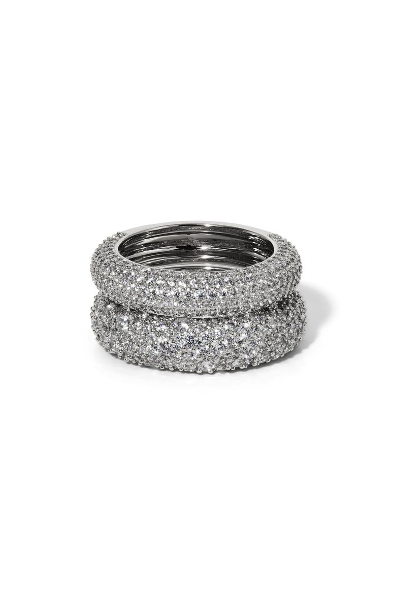 Set of 2 Crushed Cubic Zirconia Stacking Rings, Main, color, RHODIUM