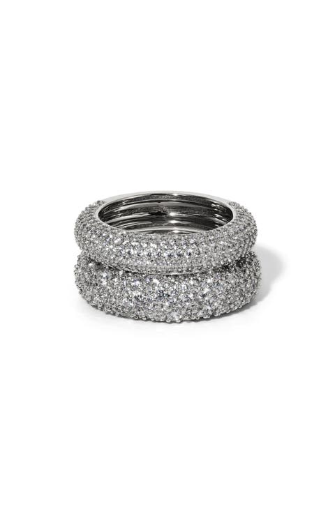 Set of 2 Crushed Cubic Zirconia Stacking Rings