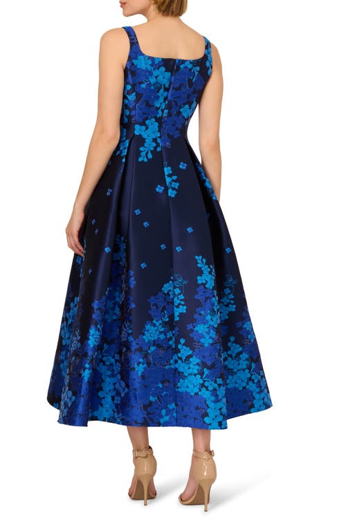 Adrianna Papell Border Sleeveless Jacquard Fit & Flare Midi Dress In Blue