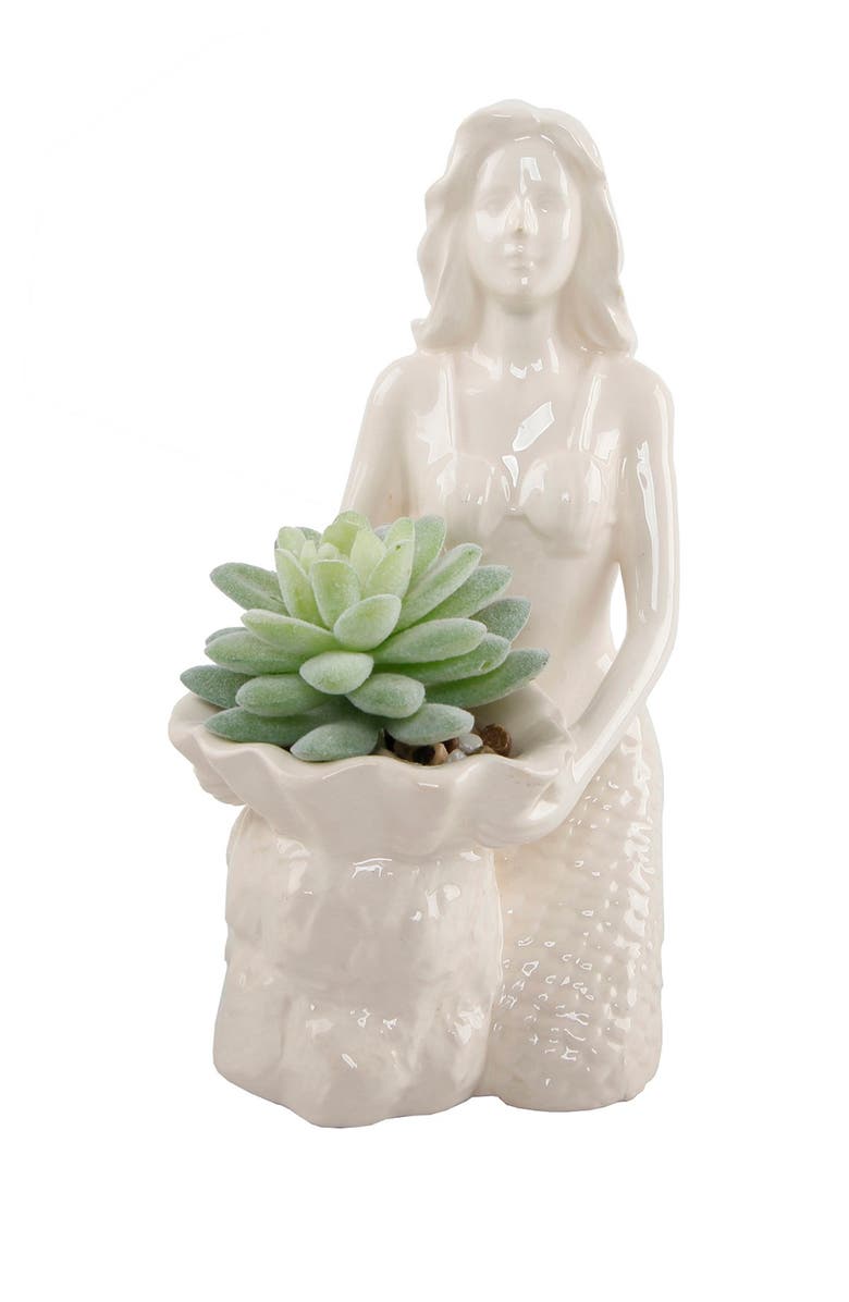 FLORA BUNDA White Faux Mermaid Succulent Planter, Main, color, 