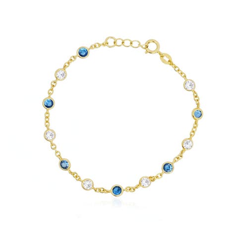 Blue CZ Alternating Bezel Station Bracelet