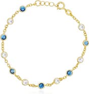 The Lovery Fine Jewelry Blue CZ Alternating Bezel Station Bracelet
