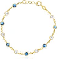 The Lovery Fine Jewelry Blue CZ Alternating Bezel Station Bracelet