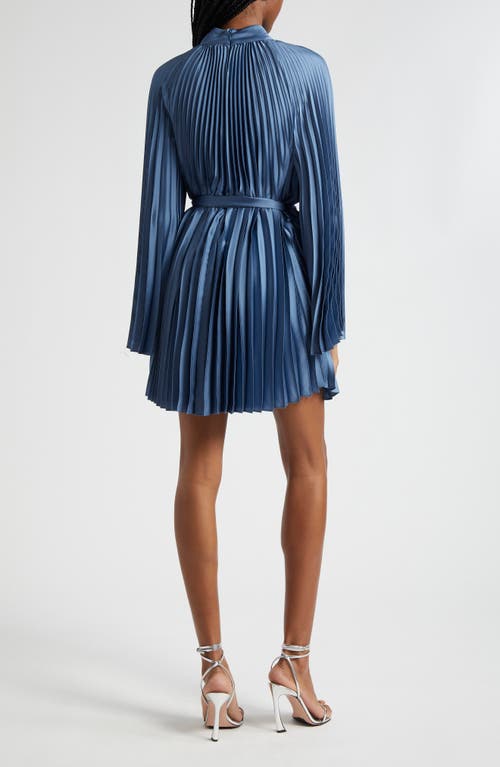 Milly Nandi Long Sleeve Pleated Satin Minidress In Gray