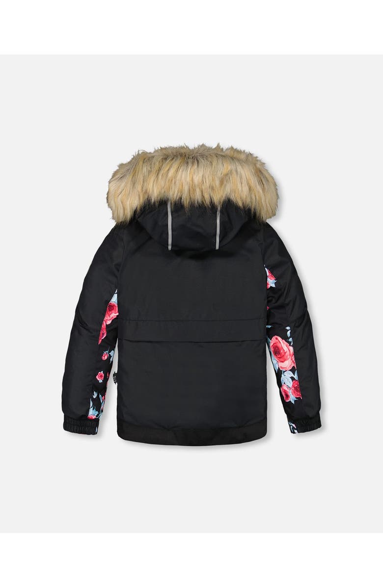 Deux par Deux Girl's Two Piece Snowsuit Black Printed Roses, Alternate, color, 