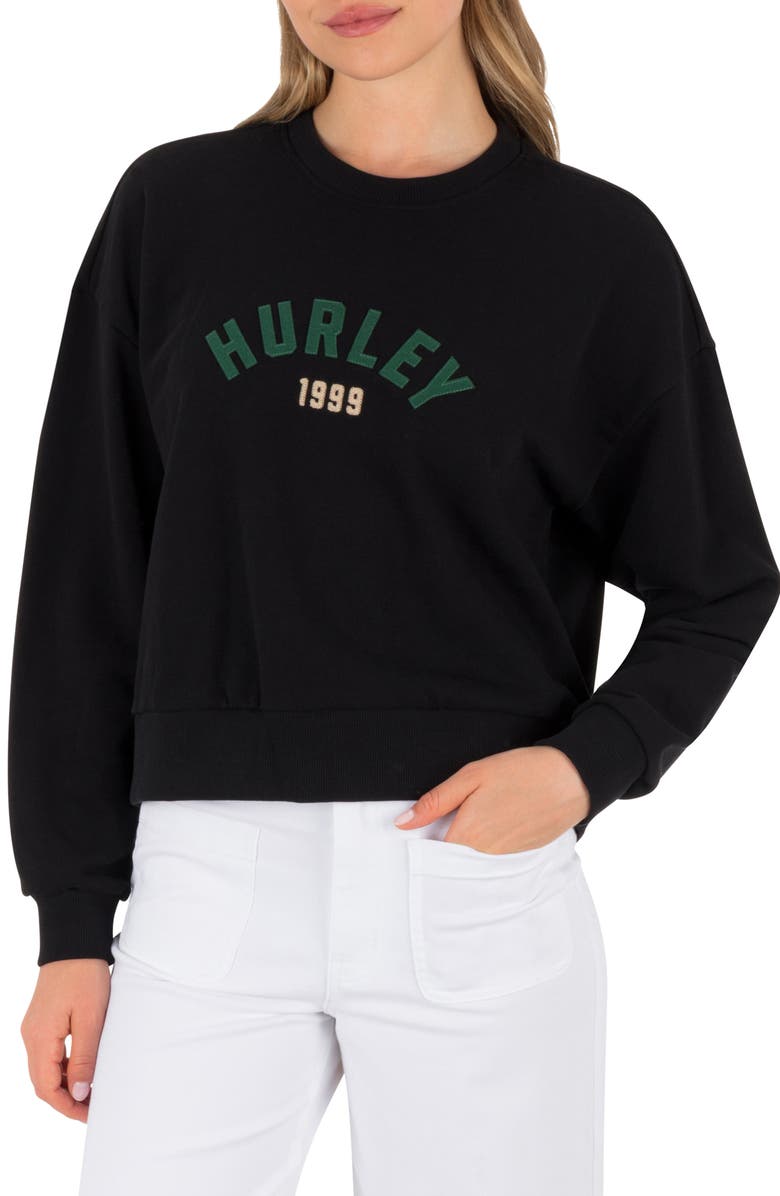 Hurley Worthy Boxy Cotton French Terry Graphic T-Shirt, Main, color, Black