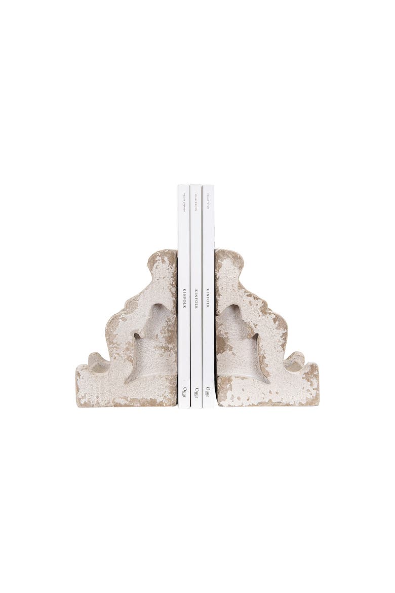 Decorative Distressed Magnesia Corbel Bookends, White, Set of 2, Alternate, color, White