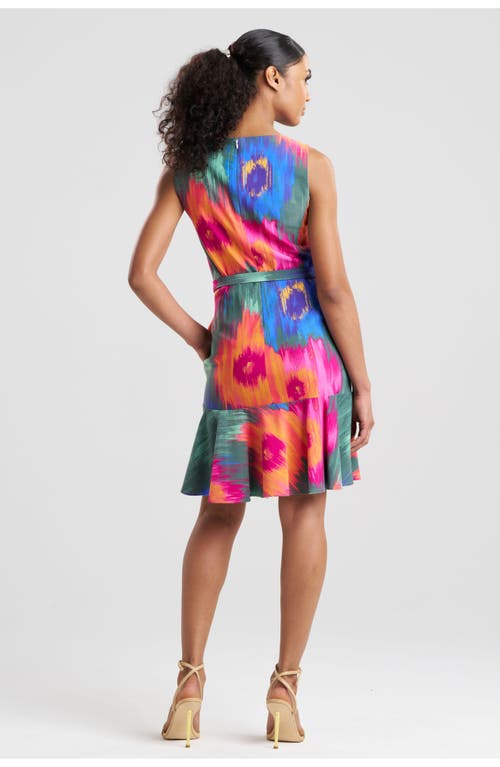 Natori Multi Floral Belted Ruffle Hem Dress
